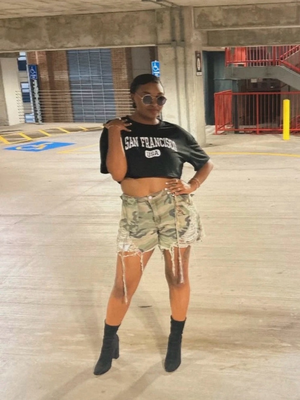 Women's Camo Distressed Cargo Shorts - Green